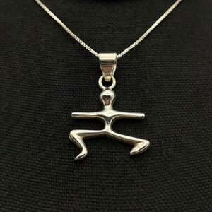 Sterling Silver Yoga Pose Pendant Necklace 24" Warrior 2‎ Pose Virabhadrasana